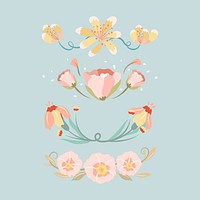 Flower divider, pastel flat design sticker psd illustration set