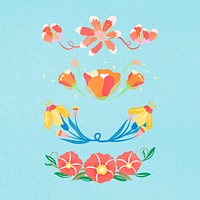 Flower divider, colorful cute sticker psd illustration set