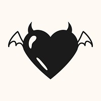 Evil heart icon, black cute design psd