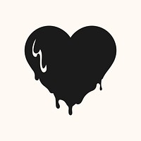 Melting heart icon, black element graphic psd