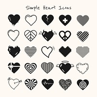 Black simple heart icon vector set