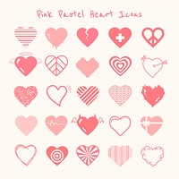 Pink pastel heart icon vector set