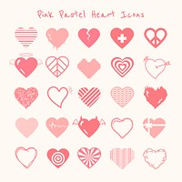 Pink pastel heart icon psd set