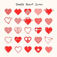 Red simple heart icon vector set