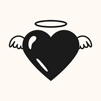 Heart icon, black angel symbol psd