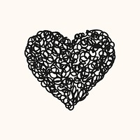 Heart icon, black doodle element graphic vector