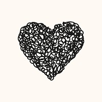 Doodle heart icon, black element graphic psd