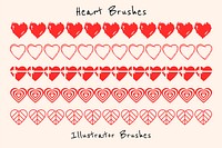 Red heart pattern illustrator brush vector add-on set