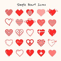 Red simple heart icon psd set