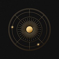 Celestial art sticker, gold aesthetic sun, galaxy illustration psd