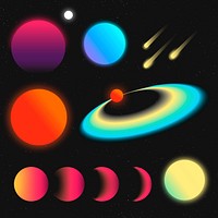 Aesthetic galaxy sticker, holographic colorful astronomy clipart vector set