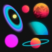 Aesthetic galaxy sticker, neon colorful astronomy clipart psd collection