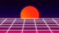 Vaporwave moon HD wallpaper, retro futuristic neon design with grid vector