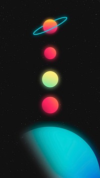 Solar system mobile wallpaper, colorful neon glow gradient design vector