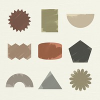 Geometric shape sticker, earth tone color flat clipart collection psd