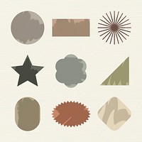 Geometric shape sticker, earth tone color flat clipart set vector