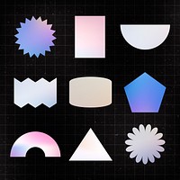 Geometric shape sticker, holographic pastel color flat clipart set vector