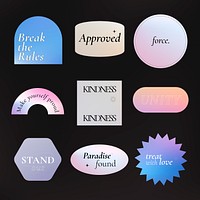 Aesthetic word sticker, holographic pastel gradient clipart psd collection