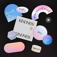 Aesthetic word sticker, holographic pastel gradient clipart psd collection