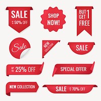 Sale banner sticker, blank psd shopping clipart set