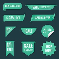 Sale banner sticker, blank psd shopping clipart set