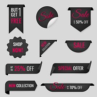 Sale banner sticker, blank psd shopping clipart set