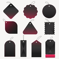 Black tag sticker, blank psd simple clipart text space set