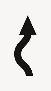 Curved arrow clipart, winding road ahead traffic sign, flat design in black and white