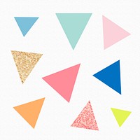 Cute triangle shape sticker, colorful pastel glitter, geometric clipart vector set