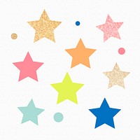 Sparkly star collage element, cute birthday celebration clipart vector set