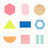 Glittery geometric shape sticker, colorful pastel glitter psd set