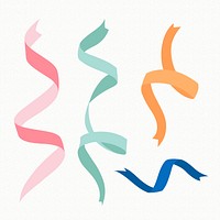 Colorful ribbons collage element, feminine pastel clipart psd set