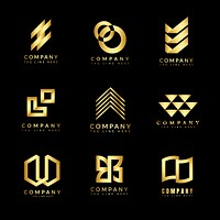 Gold business logo aesthetic template, geometric branding design vector set