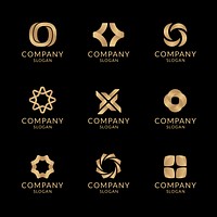 Gold business logo aesthetic template, professional branding design psd set