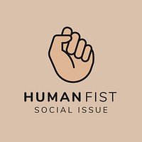 Charity logo template, non-profit branding design psd, human fist social issue text