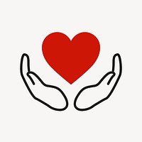 Charity logo, hands supporting heart icon flat design psd illustration