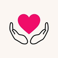 Charity logo, hands supporting heart icon flat design vector illustration