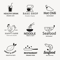 Food business logo template, branding design psd set