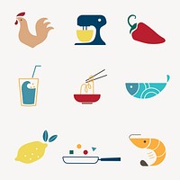 Food icon flat design psd illustration set