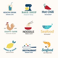 Food business logo template, branding design psd set