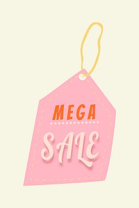 Mega sale badge sticker, shopping swing tag clipart vector