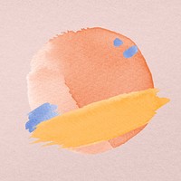 Watercolor badge sticker, feminine orange brush stroke texture psd