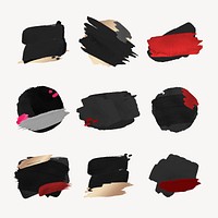 Paint brush badge sticker, abstract brush stroke texture vector set