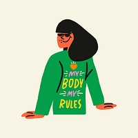 Woman character sticker collage element vector, my body my rules body positivity concept