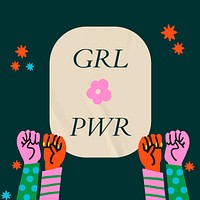 Girl power social media template vector with solidarity raised hands