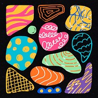 Cute shape sticker, colorful chalk texture in doodle design psd set