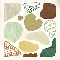 Cute shape sticker, earthy texture in doodle design psd collection