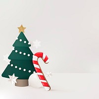 Winter holidays background, 3D Christmas tree and candy cane vector