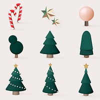 Christmas graphic element set, festive 3D design vector