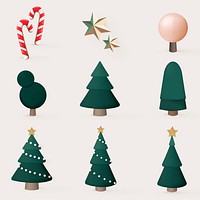 Christmas graphic element set, festive 3D design psd